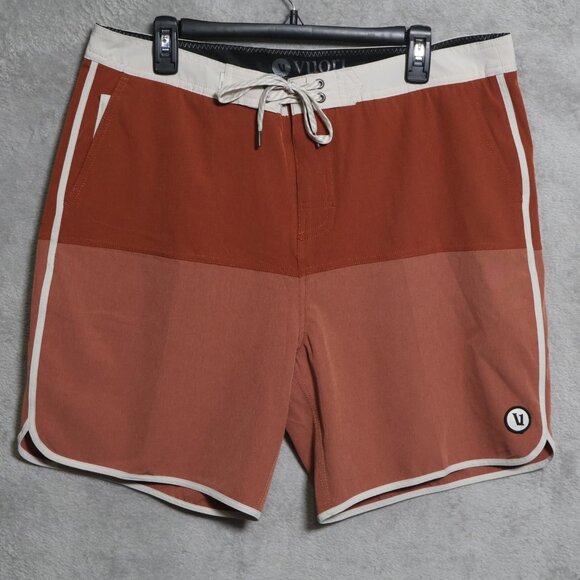Vuori Cruise Board Shorts Mens Size 36 Red Two Tone Swim Trunks Surf Beach - Picture 1 of 11